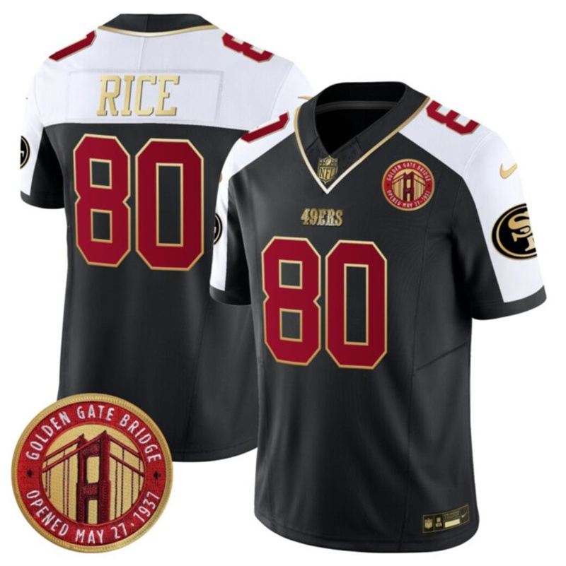 Men's San Francisco 49ers #80 Jerry Rice Balck F.U.S.E. Golden Gate Bridge Patch Alternate Vapor Limited Stitched Football Jersey Men's San Francisco 49ers #80 Jerry Rice Balck F.U.S.E. Golden Gate Bridge Patch Alternate Vapor Limited Stitched Football Jersey